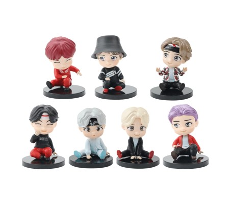 Set of 7 Kpop BTS Tiny Tans Action Figure Set Or Cake Topper Decoration Merchandise Showpiece for BTS Army to Keep in Office Desk Table Gift Kpop Lovers Toys D4 Multicolor