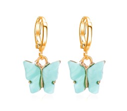 Gold Toned Huggie Hoops With Attached Butterfly Charm Hanging Earrings Gold Plated For Women and Girls Cyan
