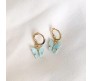 Gold Toned Huggie Hoops With Attached Butterfly Charm Hanging Earrings Gold Plated For Women and Girls Cyan Gold Toned Huggie Hoops With Attached Butterfly Charm Hanging Earrings Gold Plated For Women and Girls Cyan