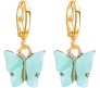 Gold Toned Huggie Hoops With Attached Butterfly Charm Hanging Earrings Gold Plated For Women and Girls Cyan Gold Toned Huggie Hoops With Attached Butterfly Charm Hanging Earrings Gold Plated For Women and Girls Cyan