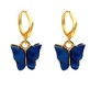 Gold Toned Huggie Hoops With Attached Butterfly Charm Hanging Earrings Gold Plated For Women and Girls Dark Blue Gold Toned Huggie Hoops With Attached Butterfly Charm Hanging Earrings Gold Plated For Women and Girls Dark Blue