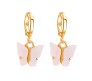 Gold Toned Huggie Hoops With Attached Butterfly Charm Hanging Earrings Gold Plated For Women and Girls White