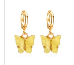 Gold Toned Huggie Hoops With Attached Butterfly Charm Hanging Earrings Gold Plated For Women and Girls Yellow