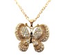 Fashion Crystal Gold Long Chain Stylish Big Butterfly Pendant Necklace With Black Rhinestone In Center Jewelry for Women and Girls Multicolor