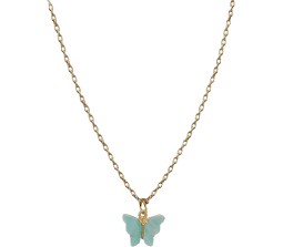 Gold Chain Plated Aqua Blue Butterfly Pendant Necklace for Women and Girls