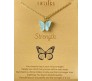 Gold Chain Plated Aqua Blue Butterfly Pendant Necklace for Women and Girls