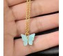 Gold Chain Plated Aqua Blue Butterfly Pendant Necklace for Women and Girls