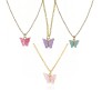 Gold Chain Plated Pink Aqua Blue Purple Butterfly Pendant Necklace Combo / Set of 4 for Women and Girls