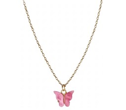 Gold Chain Plated Dark Pink Butterfly Pendant Necklace for Women and Girls