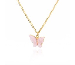 Gold Chain Plated Light Pink Butterfly Pendant Necklace for Women and Girls