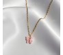 Gold Chain Plated Light Pink Butterfly Pendant Necklace for Women and Girls