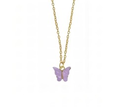 Gold Chain Plated Purple Butterfly Pendant Necklace for Women and Girls
