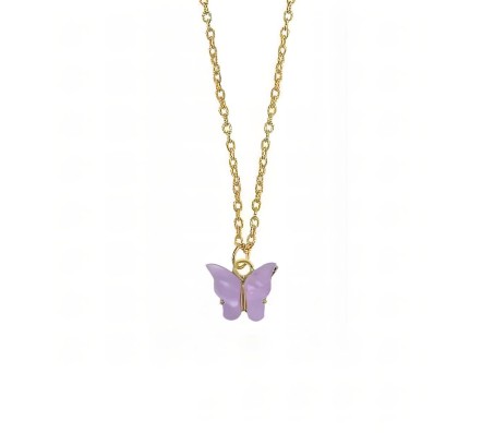 Gold Chain Plated Purple Butterfly Pendant Necklace for Women and Girls