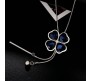 Fashion Crystal Silver Long Chain Stylish Pendant Necklace in Fancy Leaf Clove Butterfly Design Jewelry Party or Daily Casual Wear for Women and Girls Blue Silver