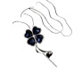 Fashion Crystal Silver Long Chain Stylish Pendant Necklace in Fancy Leaf Clove Butterfly Design Jewelry Party or Daily Casual Wear for Women and Girls Blue Silver