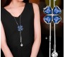 Fashion Crystal Silver Long Chain Stylish Pendant Necklace in Fancy Leaf Clove Butterfly Design Jewelry Party or Daily Casual Wear for Women and Girls Blue Silver