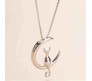 Crescent Moon Cat Pendant Necklace Jewellery Silver Plated Cat Lover Gifts for Women & Girls