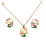 Cute Charm Cat Pendant Necklace With Earring Set Enamel Gold Gift for Cat Lovers Girls