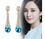 Chandelier Waterdrop Crystal Teardrop Cubic Zirconia Stud Stylish Fancy Party/Wear Earrings for Girls and Women Blue