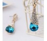 Chandelier Waterdrop Crystal Teardrop Cubic Zirconia Stud Stylish Fancy Party/Wear Earrings for Girls and Women Blue