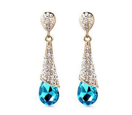 Chandelier Waterdrop Crystal Teardrop Cubic Zirconia Stud Stylish Fancy Party/Wear Earrings for Girls and Women Blue