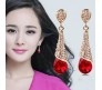 Chandelier Waterdrop Crystal Teardrop Cubic Zirconia Stud Stylish Fancy Party/Wear Earrings for Girls and Women Red