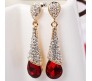 Chandelier Waterdrop Crystal Teardrop Cubic Zirconia Stud Stylish Fancy Party/Wear Earrings for Girls and Women Red
