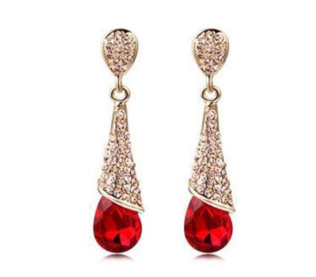 Chandelier Waterdrop Crystal Teardrop Cubic Zirconia Stud Stylish Fancy Party/Wear Earrings for Girls and Women Red