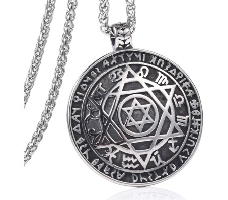 Symbol Supernatural Locket Protection Talisman Star Hexagram Pentagram Stainless Steel Black Pendant Chain for Men