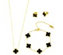 Black Four Leaf Clover Necklace Earrings & Bracelet Jewellery Set for Women Adjustable Chain Anti Tarnish Latest Stylish Minimal Jewelry Sets Design Aesthetic Ideal for Gifting