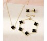 Black Four Leaf Clover Necklace Earrings & Bracelet Jewellery Set for Women Adjustable Chain Anti Tarnish Latest Stylish Minimal Jewelry Sets Design Aesthetic Ideal for Gifting