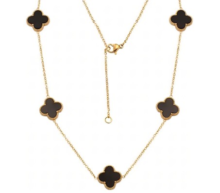 Black Four Leaf Clover Necklace Pendant Adjustable Chain Anti Tarnish Latest Stylish Minimal Jewelry Sets Design Aesthetic Ideal for Gifting for Women