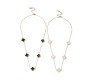 Combo Set of 2 White and Black Four Leaf Clover Necklace Pendant Adjustable Chain Anti Tarnish Latest Stylish Minimal Jewelry Sets Design Aesthetic Ideal for Gifting for Women