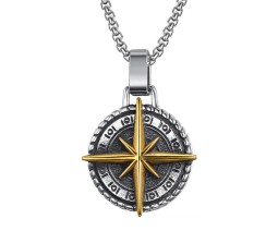 3D Cross Compass Pendant Gold For Men Round Silver Chain Necklace Chain Punk Hip Hop Biker Traveller For Men Boys Men's Jewellery Accessories D2
