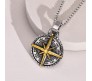 3D Cross Compass Pendant Gold For Men Round Silver Chain Necklace Chain Punk Hip Hop Biker Traveller For Men Boys Men's Jewellery Accessories D2