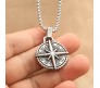 3D Cross Compass Pendant For Men Round Silver Chain Necklace Chain Punk Hip Hop Biker Traveller For Men Boys Men's Jewellery Accessories D1