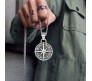 3D Cross Compass Pendant For Men Round Silver Chain Necklace Chain Punk Hip Hop Biker Traveller For Men Boys Men's Jewellery Accessories D1