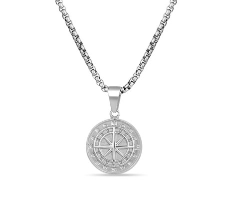 3D Cross Compass Pendant For Men Round Silver Chain Necklace Chain Punk Hip Hop Biker Traveller For Men Boys Men's Jewellery Accessories D3