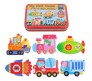 Wooden Floor Puzzles for Toddlers and 1 Year Olds 6 in 1 Beginner Jigsaw Puzzle Transport Vehicles with Tin Box Multicolor