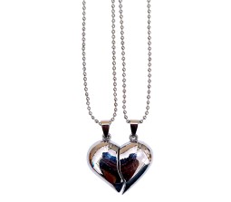 3D Couple Heart Pendant For Lovers Silver Necklace for Couple Matching Locket for Valentine Anniversary Men and Women