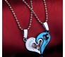 Stainless Steel Love Heart Shape Couple Duo Matching Pendant Necklace Locket Pairs I love you Engraved for Lovers Couples Friendship BFF Best Friend BS