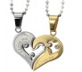 Stainless Steel Love Heart Shape Couple Duo Matching Pendant Necklace Locket Pairs I love you Engraved for Lovers Couples Friendship BFF Best Friend GS