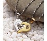 Stainless Steel Love Heart Shape Couple Duo Matching Pendant Necklace Locket Pairs I love you Engraved for Lovers Couples Friendship BFF Best Friend GS