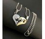 Stainless Steel Love Heart Shape Couple Duo Matching Pendant Necklace Locket Pairs I love you Engraved for Lovers Couples Friendship BFF Best Friend GS