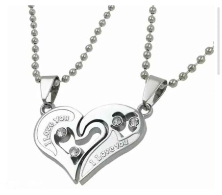 Stainless Steel Love Heart Shape Couple Duo Matching Pendant Necklace Locket Pairs I love you Engraved for Lovers Couples Friendship BFF Best Friend SS