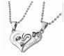 Stainless Steel Love Heart Shape Couple Duo Matching Pendant Necklace Locket Pairs I love you Engraved for Lovers Couples Friendship BFF Best Friend SS