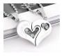 Stainless Steel Love Heart Shape Couple Duo Matching Pendant Necklace Locket Pairs I love you Engraved for Lovers Couples Friendship BFF Best Friend SS