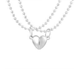 Couple Heart Pendant For Lovers Silver Necklace for Couple Matching Locket with Magnets for Valentine Anniversary Men and Women