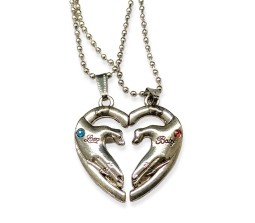 Couple Half Heart Joining Hands Pendant Locket with 2 Necklace for Couple / BF / GF / BFF 