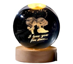 3D I Love You Couple 8CM Crystal Ball Night Lamp Creative Light Cute 3 D Table Lamps LED Wooden for Home Office Decoration Anniversary Valentine Gift Adults